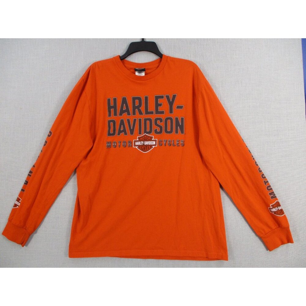 Harley-Davidson Orange Long Sleeve‎ Logo T-Shirt Mens M Original Motorcycles